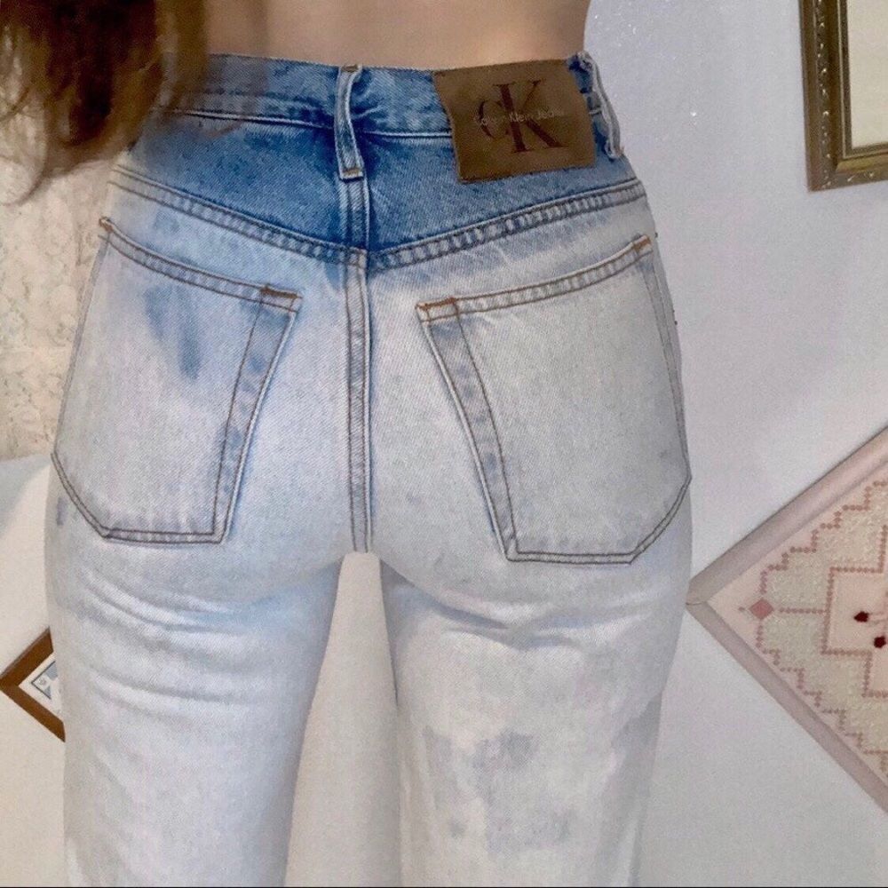 Vintage Calvin Klein 90s Mom Jeans Reworked Custom Bleached Light Wash Ombré Dye